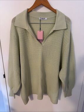 Smash + Tess Light Green Knit Polo Sweater